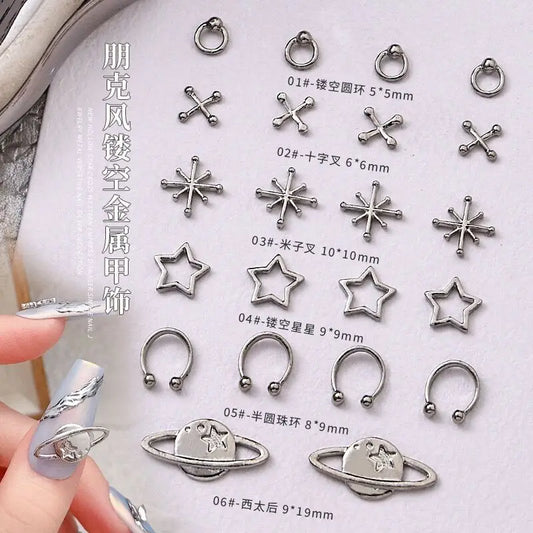 10pcs 3D Silver Pentagram Star Nail Art Alloy Rhinestone Luxury Metal Star Charms Nails Jewelry Gem Manicure Nail Art Decoration