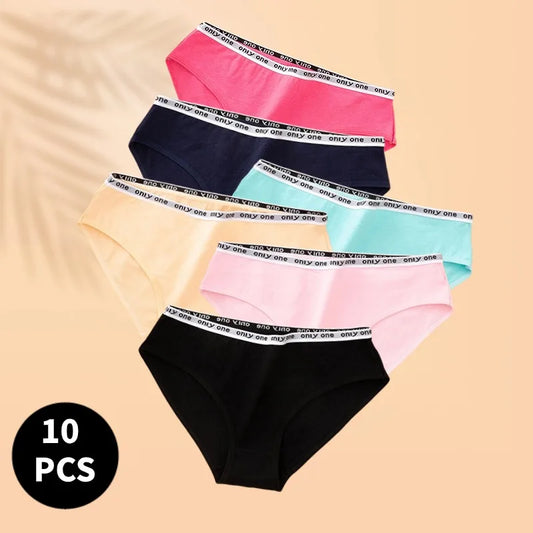 10 PCS/Lot 100 Cotton Panties for Women Cotton Briefs Solid Color Female Underwear Girls Underpants Skin-friendly Cotton Panties